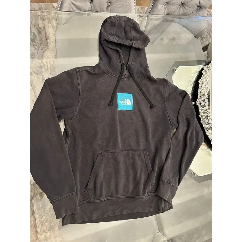 The North Face Mens Long Sleeve Hoodie Sweatshirt Faded Black Embroidered Logo S